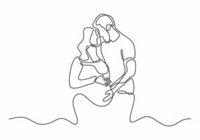 continuous one line pregnant couple in love expecting a child vector