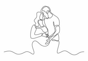 continuous one line pregnant couple in love expecting a child vector