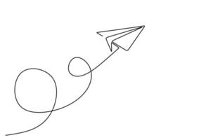 Continuous line drawing of paper airplane. Concept of plane flying vector