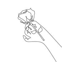 Hand giving rose flower minimalism continuous one single line drawing vector