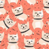 Funny cats character seamless pattern cartoon drawing background vector