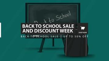 Back to school sale and discount week, green discount banner vector