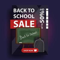 Back to school sale, vertical discount banner with school Board vector