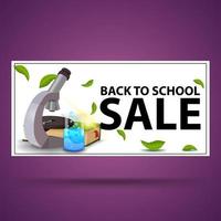 Back to school sale, white discount banner with microscope vector