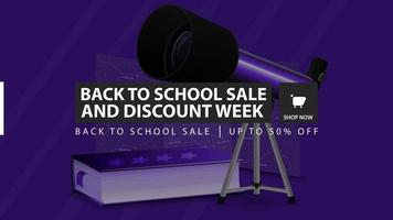 Back to school sale and discount week, blue discount banner vector