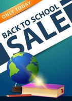 Back to school sale, green vertical discount banner vector