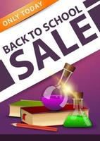Back to school sale, pink vertical discount banner vector