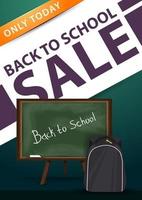 Back to school sale, green vertical discount banner vector