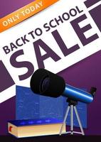 Back to school sale, purple vertical discount banner vector