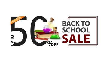 Back to school sale, white banner with 50 off vector