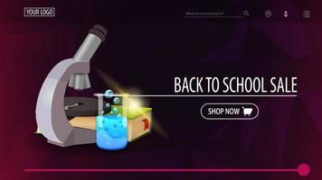 Back to school sale and discount week, purple discount banner vector