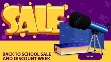 Back to school sale, banner in graffiti style with telescope vector