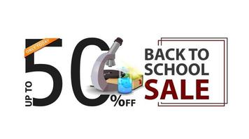 Back to school sale, white banner with 50 off vector