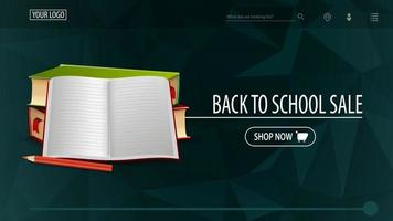 Back to school sale and discount week, green discount banner vector