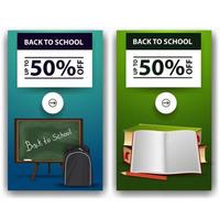 Back to school sale, two discount banners vector