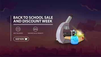 Back to school sale and discount week, discount banner with city vector