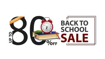 Back to school sale, white banner with 80 off