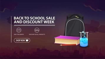 Back to school sale and discount week, discount banner vector