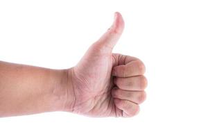 Man hand with thumb up isolated on white background photo