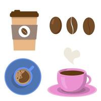 Set of different coffee cups with beans vector