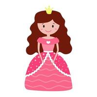 Cute cartoon princess in beautiful pink dress and crown. Girls print vector