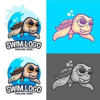 escuela de natación logo tortuga para niños nivel vector