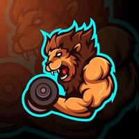 Lion lifting dumbbells for sport, gaming and team vector