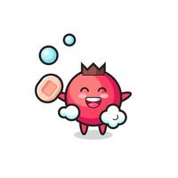 cranberry character is bathing while holding soap vector