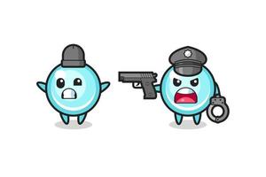 illustration of bubble robber with hands up pose caught by police vector