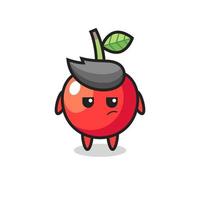 cute cherry character with suspicious expression vector