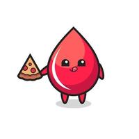 cute blood drop cartoon eating pizza vector