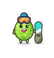 Ilustración de personaje de cactus con estilo de snowboard. vector