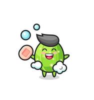 cactus character is bathing while holding soap vector