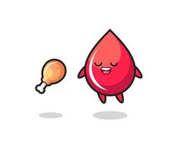 cute blood drop floating and tempted because of fried chicken vector