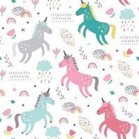 Childish seamless pattern with unicorns. Creative nursery background. vector