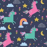 Childish seamless pattern with unicorns. Creative nursery background. vector