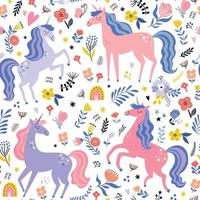 Childish seamless pattern with unicorns. Creative nursery background. vector