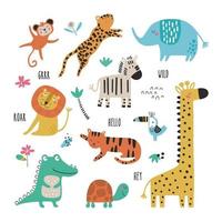 Seamless childish pattern with cartoon jungle animals