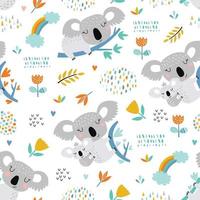 Vector seamless pattern with cute koala.