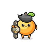 personaje de mascota de fruta naranja como luchador de mma con el cinturón de campeón vector