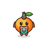 baby mandarin orange cartoon character with pacifier vector