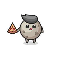 cute moon cartoon eating pizza vector