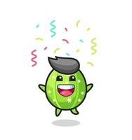 Feliz mascota de cactus saltando de felicitación con confeti de colores vector