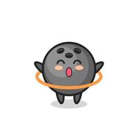 cute bowling ball cartoon is playing hula hoop vector