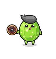 Ilustración de un personaje de cactus comiendo una rosquilla vector