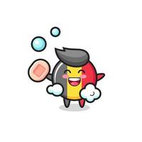 belgium flag badge character is bathing while holding soap vector