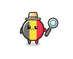 la mascota de la linda insignia de la bandera de bélgica como detective vector