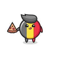 cute belgium flag badge cartoon eating pizza vector