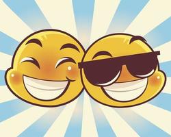 emoji caras expresión divertida sonrisa y emoticonos gafas de sol vector