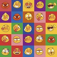 set of emoji cartoon faces social media color icons vector